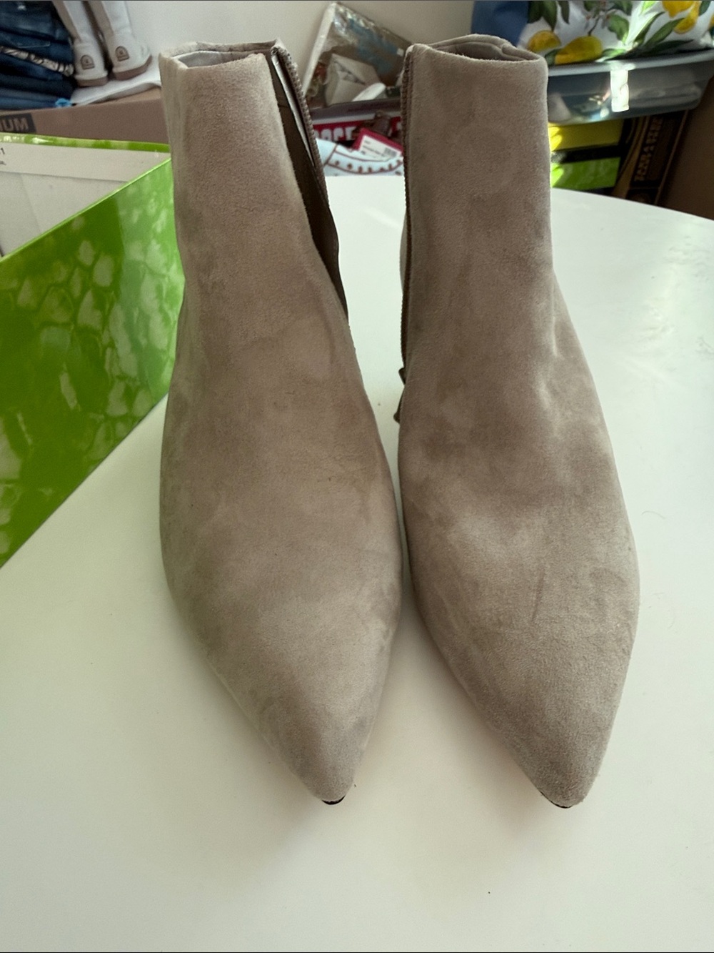 Sam Edelman Taupe Suede Pointed Toe Ankle Booties